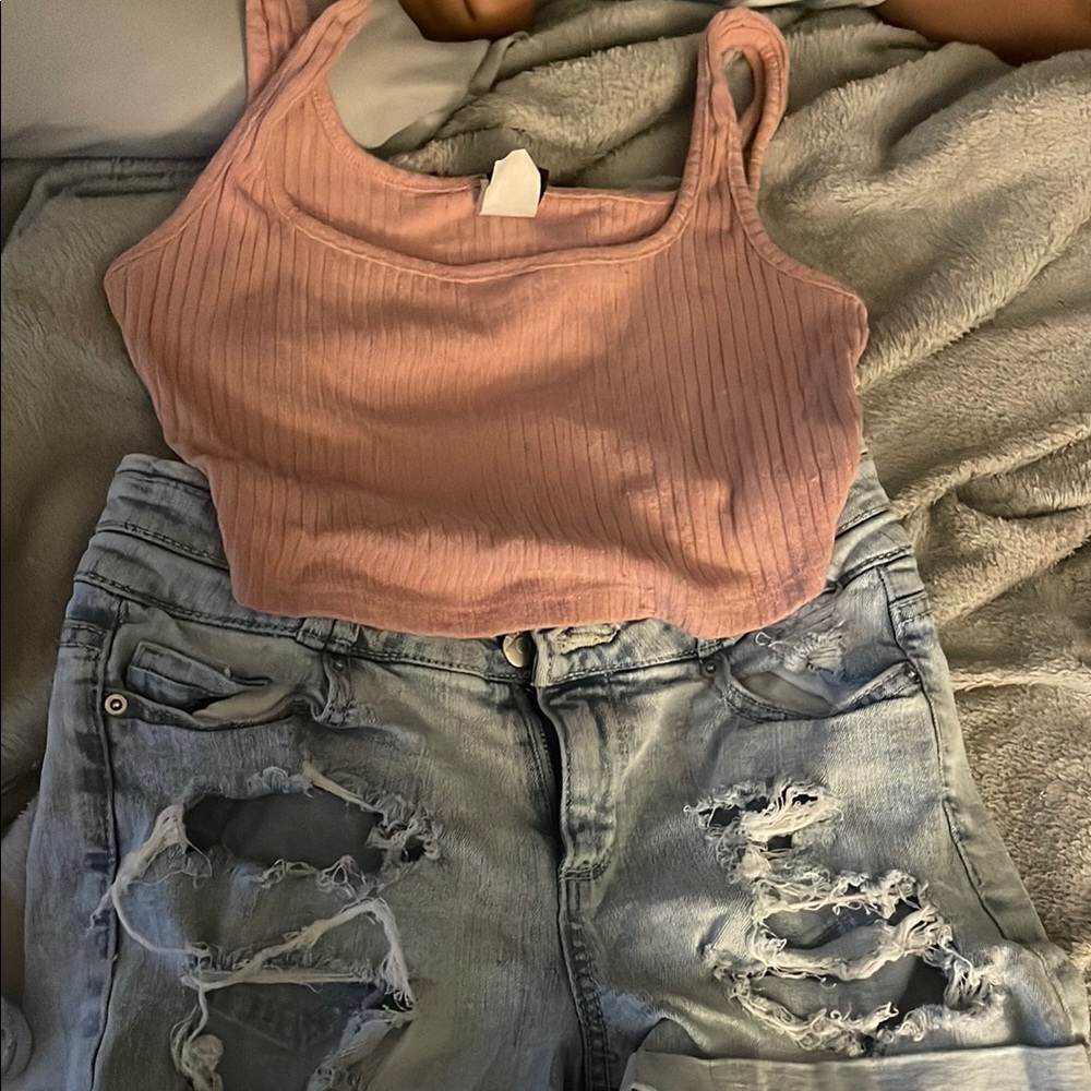 Blue Spice Pink Jean Shorts Crop Style